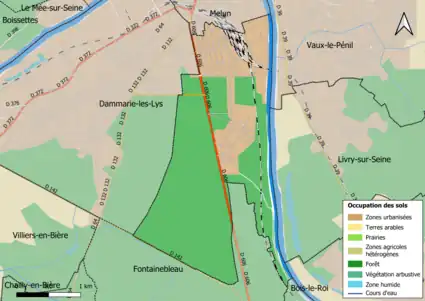 Carte des infrastructures et de l'occupation des sols en 2018 (CLC) de la commune.