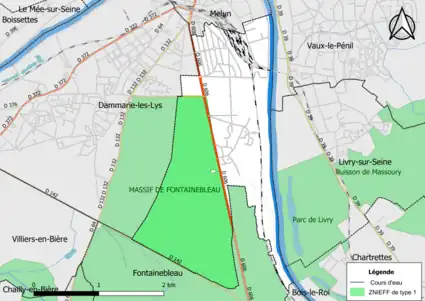 Carte des ZNIEFF de type 1 de la commune.