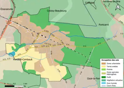 Carte des infrastructures et de l'occupation des sols en 2018 (CLC) de la commune.