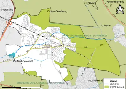 Carte des ZNIEFF de type 2 de la commune.