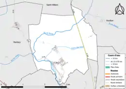 Carte en couleur présentant le réseau hydrographique de la commune