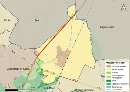 Carte des infrastructures et de l'occupation des sols en 2018 (CLC) de la commune.