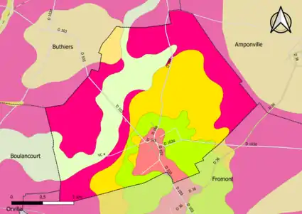 Carte montrant en couleurs le zonage géologique simplifié d'une commune