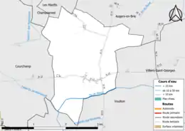 Carte en couleur présentant le réseau hydrographique de la commune