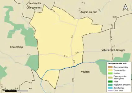 Carte des infrastructures et de l'occupation des sols en 2018 (CLC) de la commune.