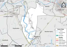 Carte en couleur présentant le réseau hydrographique de la commune