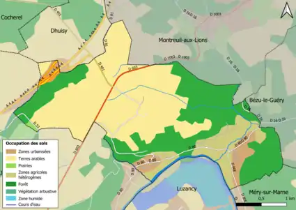 Carte des infrastructures et de l'occupation des sols en 2018 (CLC) de la commune.