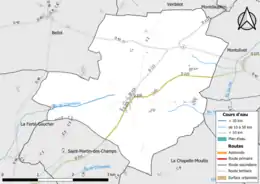 Carte en couleur présentant le réseau hydrographique de la commune