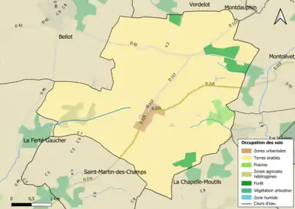 Carte des infrastructures et de l'occupation des sols en 2018 (CLC) de la commune.