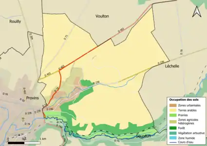 Carte des infrastructures et de l'occupation des sols en 2018 (CLC) de la commune.