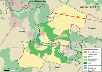 Carte des infrastructures et de l'occupation des sols en 2018 (CLC) de la commune.