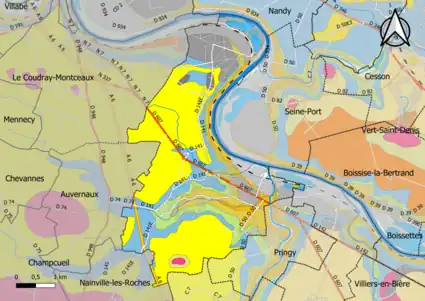 Carte montrant en couleurs le zonage géologique simplifié d'une commune