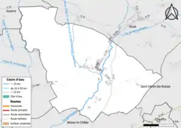 Carte en couleur présentant le réseau hydrographique de la commune