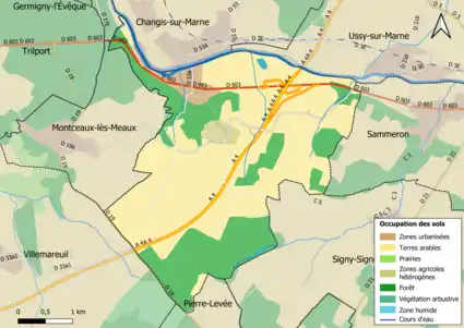 Carte des infrastructures et de l'occupation des sols en 2018 (CLC) de la commune.