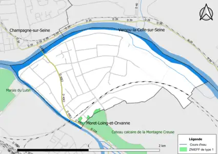 Carte des ZNIEFF de type 1 de la commune.