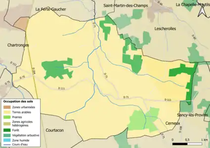 Carte des infrastructures et de l'occupation des sols en 2018 (CLC) de la commune.