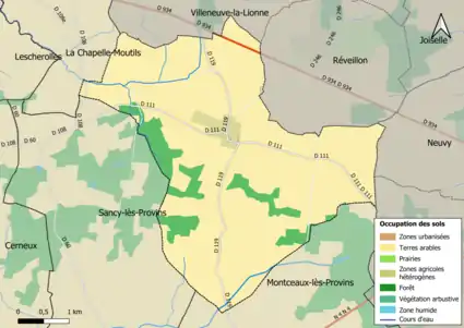 Carte des infrastructures et de l'occupation des sols en 2018 (CLC) de la commune.