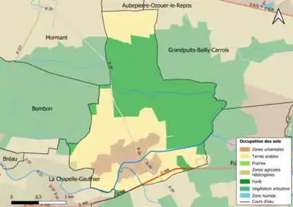 Carte des infrastructures et de l'occupation des sols en 2018 (CLC) de la commune.