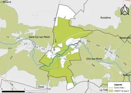 Carte des ZNIEFF de type 2 de la commune.