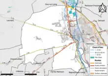 Carte en couleur présentant le réseau hydrographique de la commune