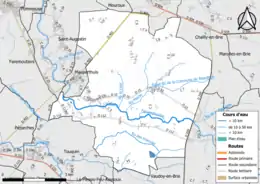 Carte en couleur présentant le réseau hydrographique de la commune