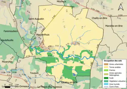 Carte des infrastructures et de l'occupation des sols en 2018 (CLC) de la commune.