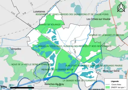 Carte des ZNIEFF de type 1 de la commune.