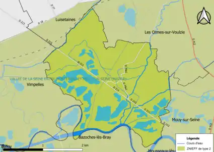 Carte des ZNIEFF de type 2 de la commune.