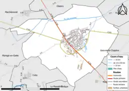 Carte en couleur présentant le réseau hydrographique de la commune