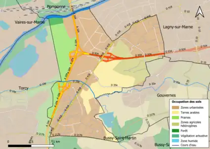 Carte des infrastructures et de l'occupation des sols en 2018 (CLC) de la commune.