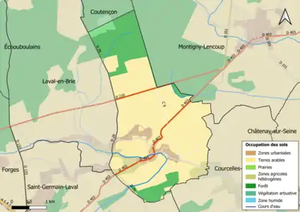 Carte des infrastructures et de l'occupation des sols en 2018 (CLC) de la commune.