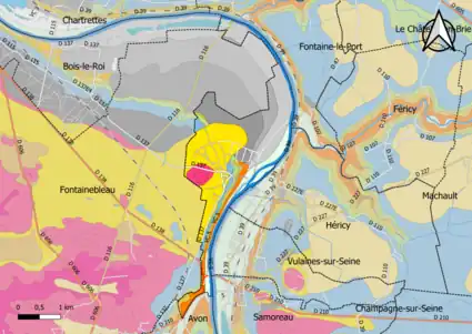 Carte montrant en couleurs le zonage géologique simplifié d'une commune