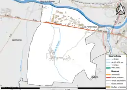 Carte en couleur présentant le réseau hydrographique de la commune