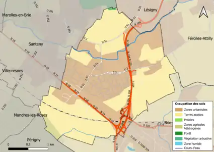 Carte des infrastructures et de l'occupation des sols en 2018 (CLC) de la commune.