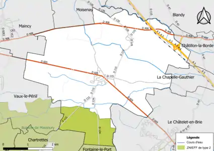 Carte des ZNIEFF de type 2 de la commune.