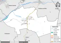 Carte en couleur présentant le réseau hydrographique de la commune