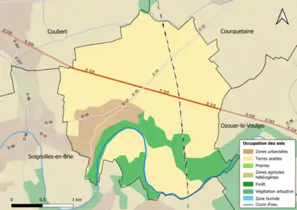 Carte des infrastructures et de l'occupation des sols en 2018 (CLC) de la commune.