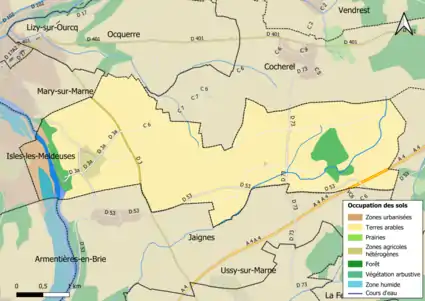 Carte des infrastructures et de l'occupation des sols en 2018 (CLC) de la commune.