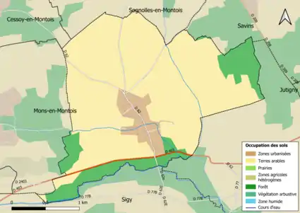 Carte des infrastructures et de l'occupation des sols en 2018 (CLC) de la commune.