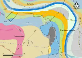 Carte montrant en couleurs le zonage géologique simplifié d'une commune