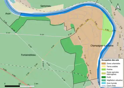 Carte des infrastructures et de l'occupation des sols en 2018 (CLC) de la commune.