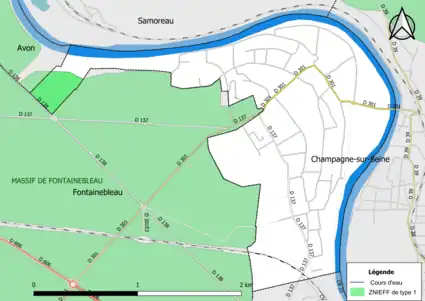 Carte des ZNIEFF de type 1 de la commune.