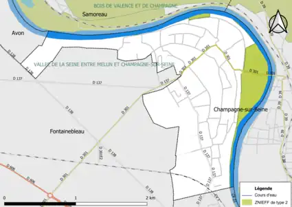 Carte des ZNIEFF de type 2 de la commune.