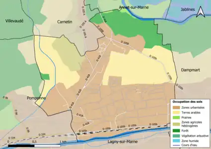 Carte des infrastructures et de l'occupation des sols en 2018 (CLC) de la commune.