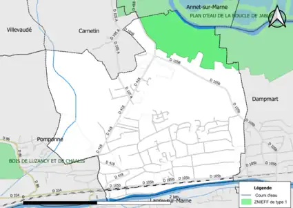 Carte des ZNIEFF de type 1 de la commune.