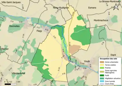 Carte des infrastructures et de l'occupation des sols en 2018 (CLC) de la commune.