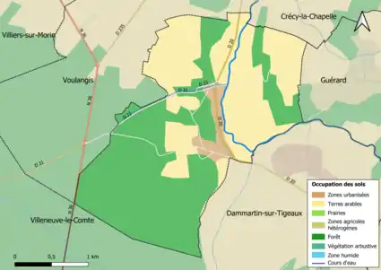 Carte des infrastructures et de l'occupation des sols en 2018 (CLC) de la commune.