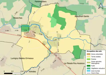 Carte des infrastructures et de l'occupation des sols en 2018 (CLC) de la commune.