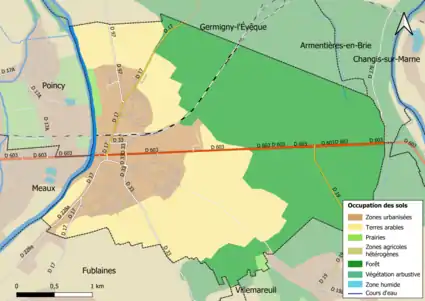 Carte des infrastructures et de l'occupation des sols en 2018 (CLC) de la commune.