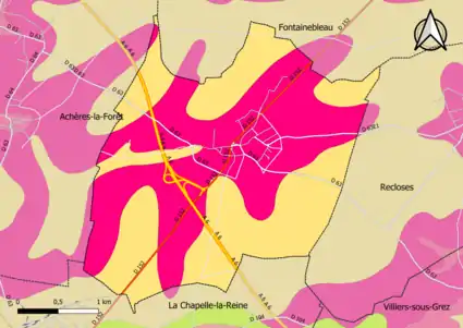 Carte montrant en couleurs le zonage géologique simplifié d'une commune